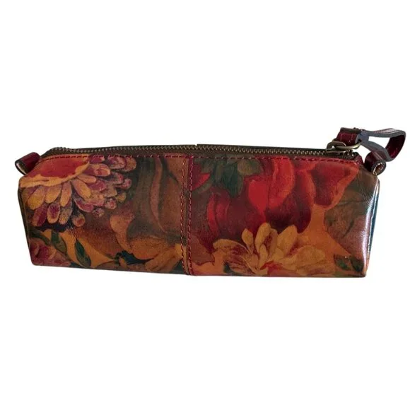 Patricia Nash Floral Leather Zippered Oblong Case With Wristlet Strap Makeup - Picture 3 of 8